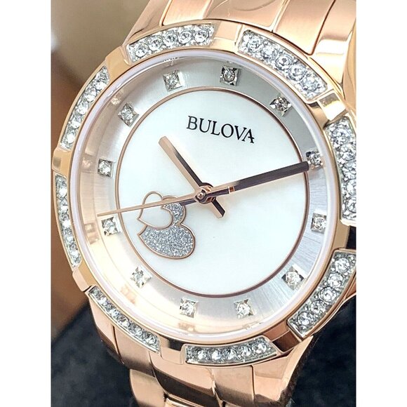 Bulova Women's Watch 98L303 Quartz Crystal Accent Rose Gold Stainless Steel - Picture 1 of 13